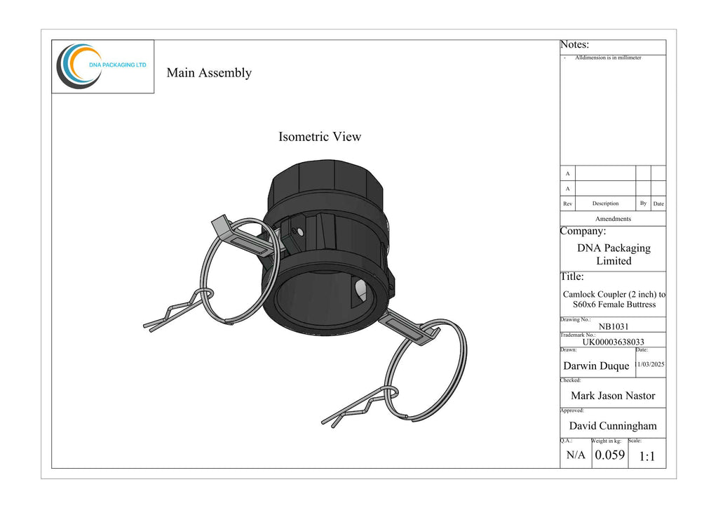 Camlock Coupler (2 inch) to IBC S60x6 Male Buttress