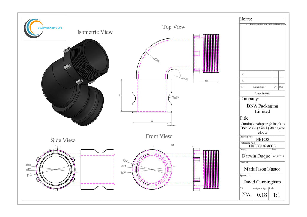 Camlock Adapter (2 inch) to (2 Inch) BSP Male 90-degree elbow