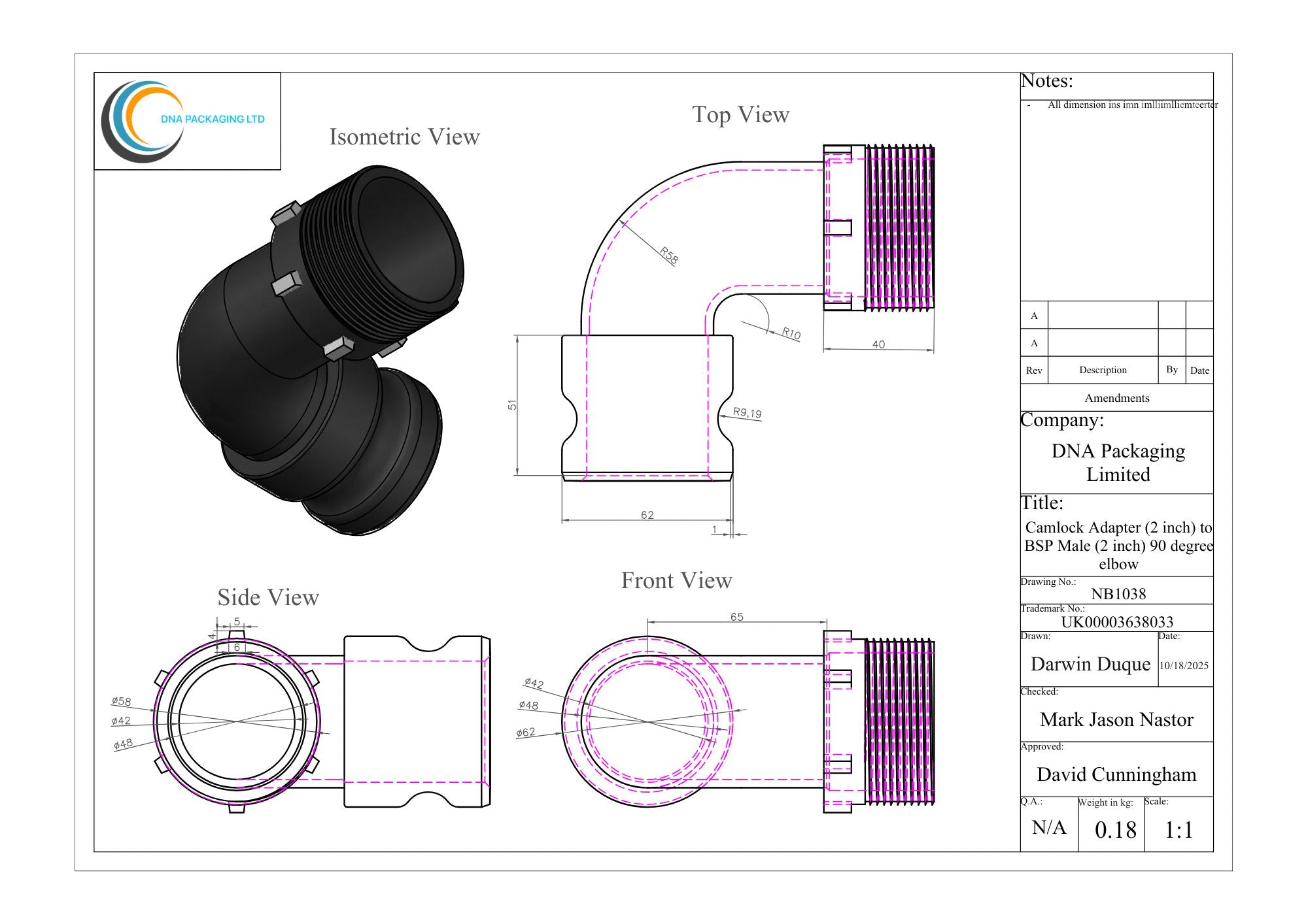 Camlock Adapter (2 inch) to (2 Inch) BSP Male 90-degree elbow