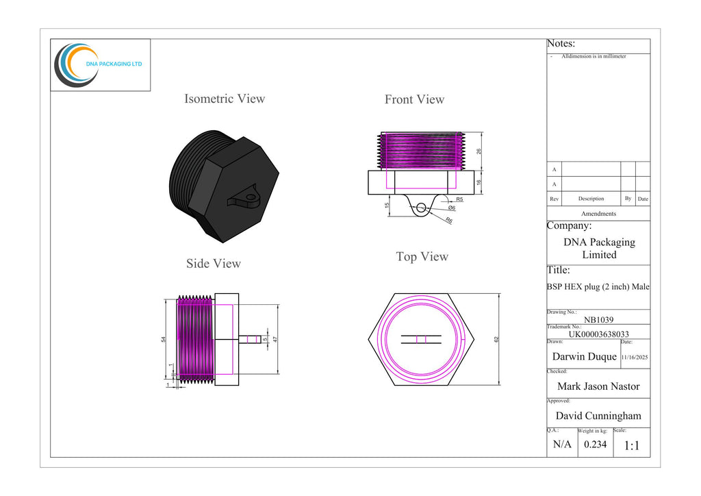 HEX plug Male to BSP (2 inch)
