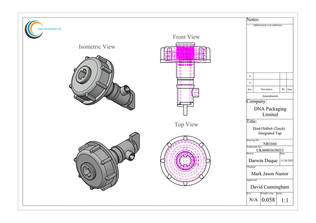 Din61 S60x6 (2 inch) Integrated Tap