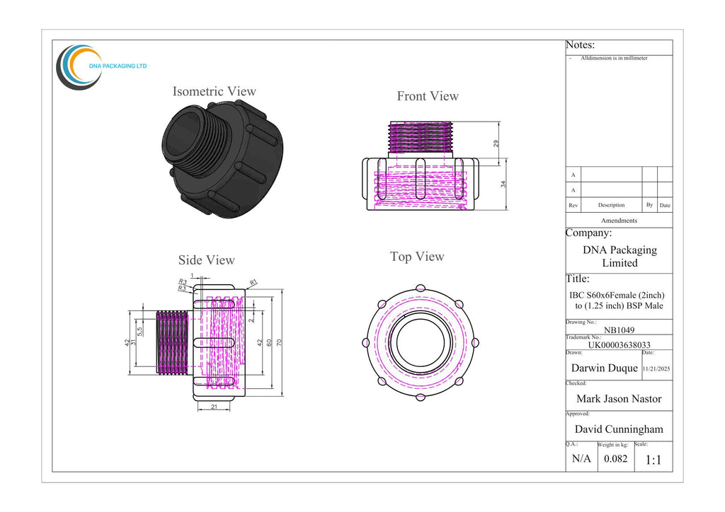 IBC S60x6 (2 inch) Female to (1.25 inch) BSP Male