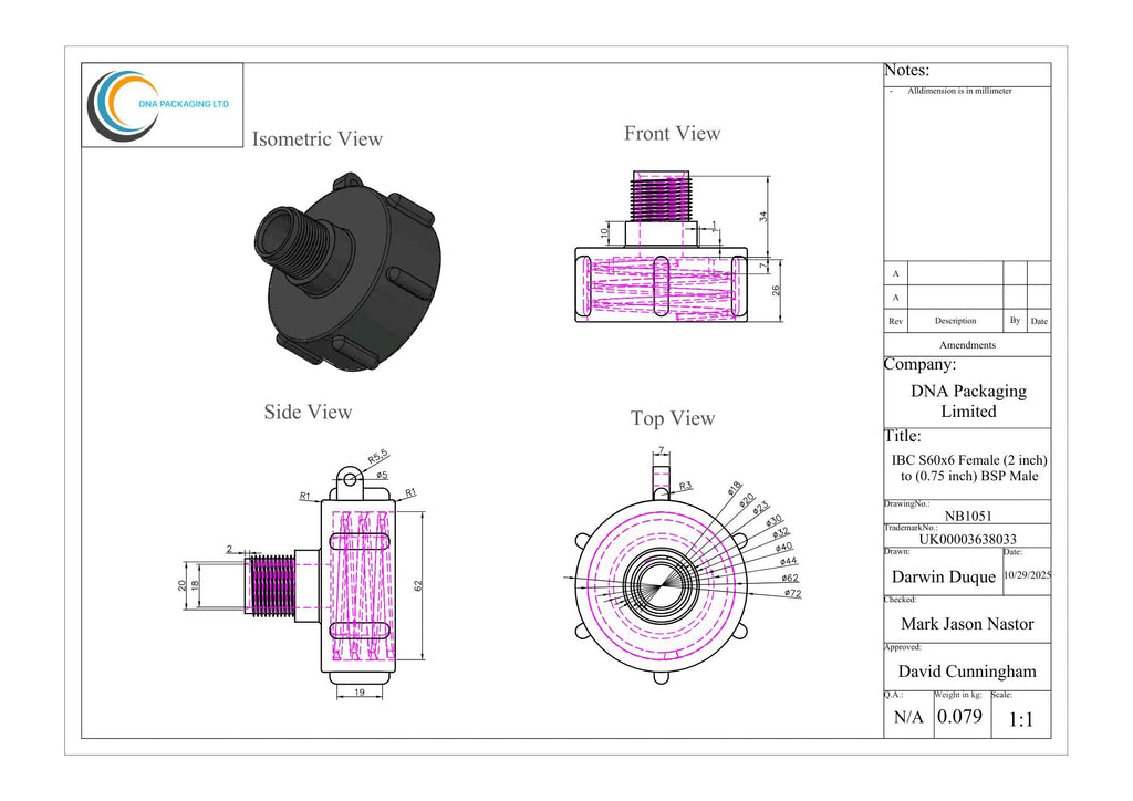 IBC S60x6 (2 inch) Female to (0.75 inch) BSP Male