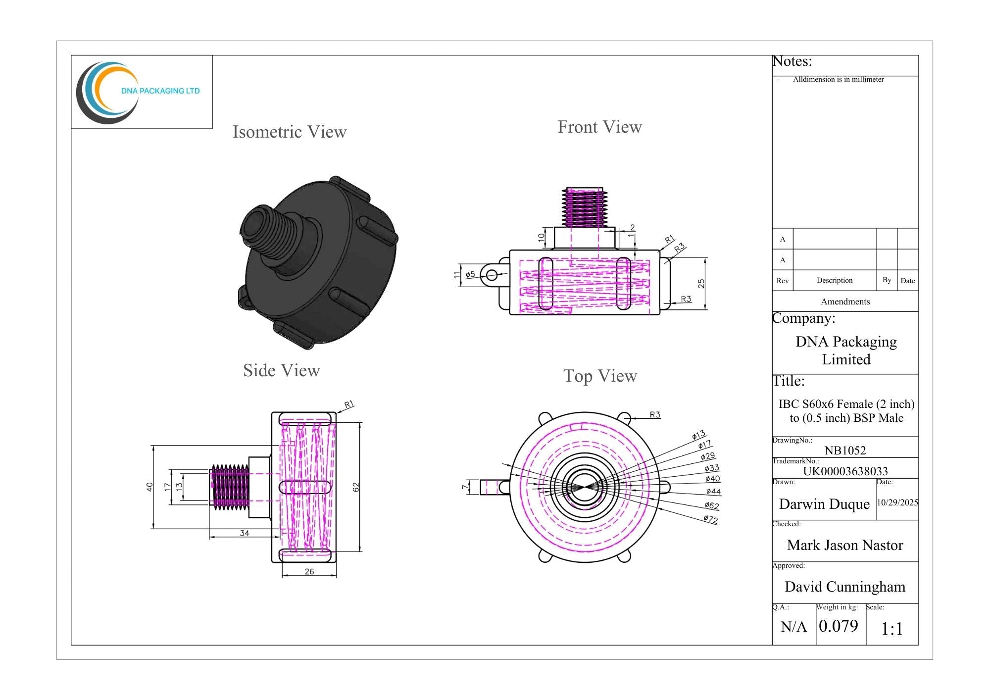IBC S60x6 Female (2 inch) to (0.5 inch) BSP Male
