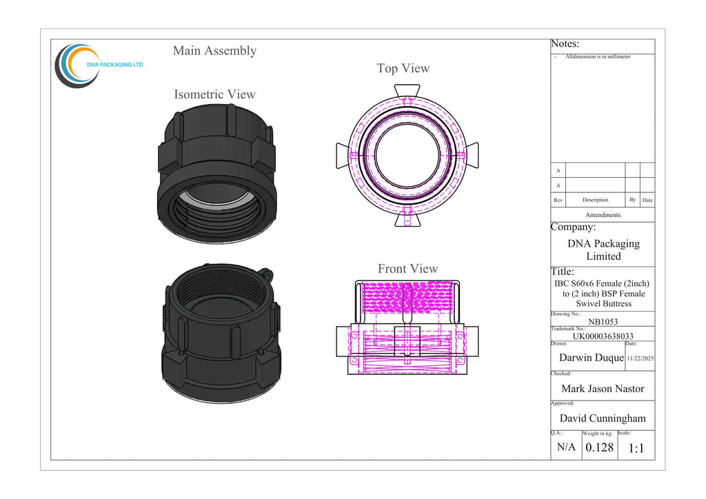 IBC S60x6 (2 inch) Female to (2 inch) BSP Female Swivel Buttress