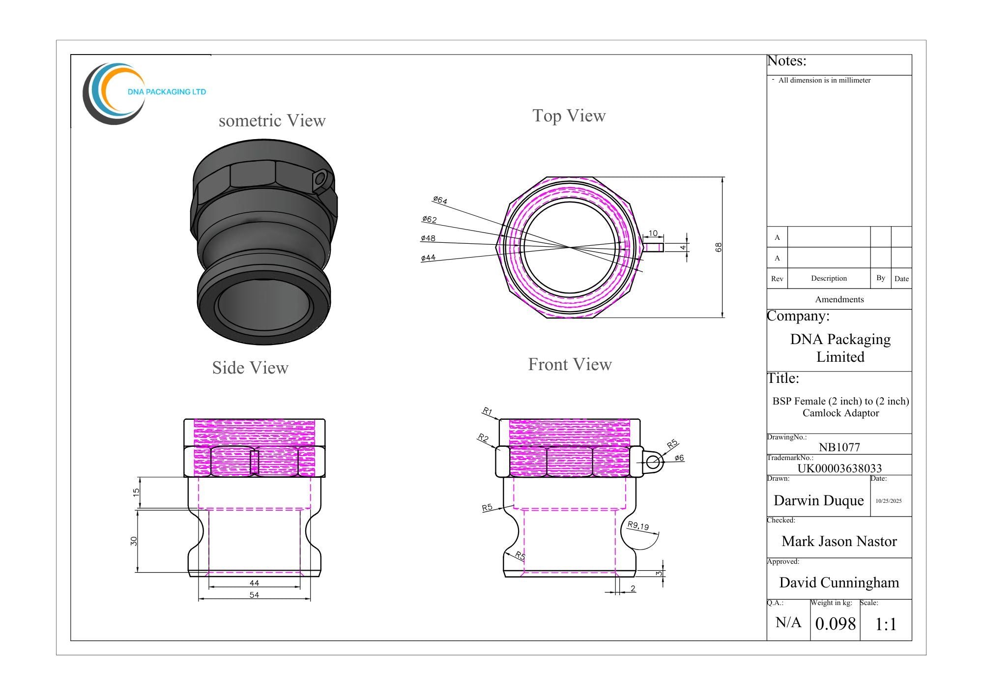 BSP Female (2 inch) to (2 inch) Camlock Adaptor