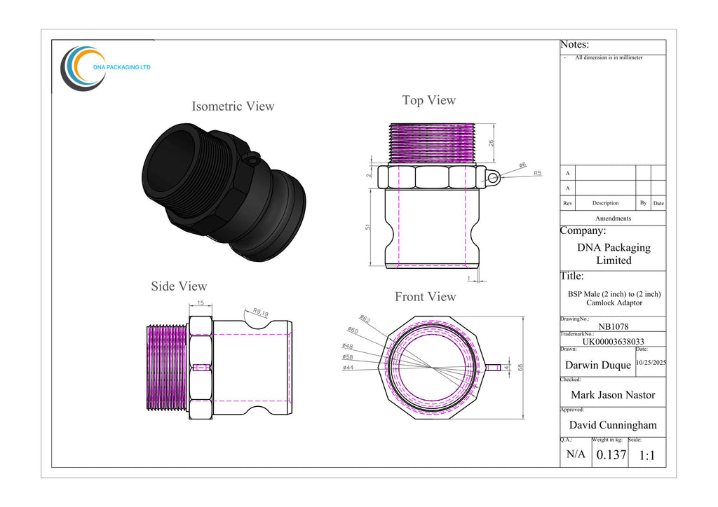 BSP Male (2 inch) to (2 inch) Camlock Adaptor