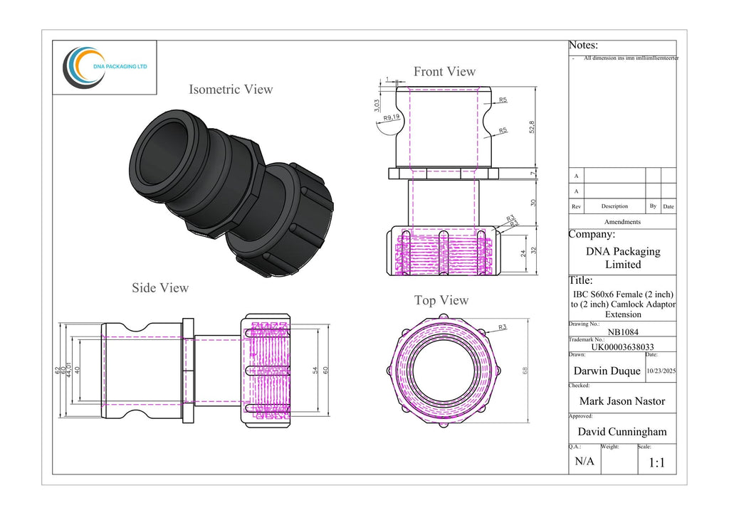 IBC S60x6 (2 inch) Female to (2 inch) Camlock Adaptor Extension