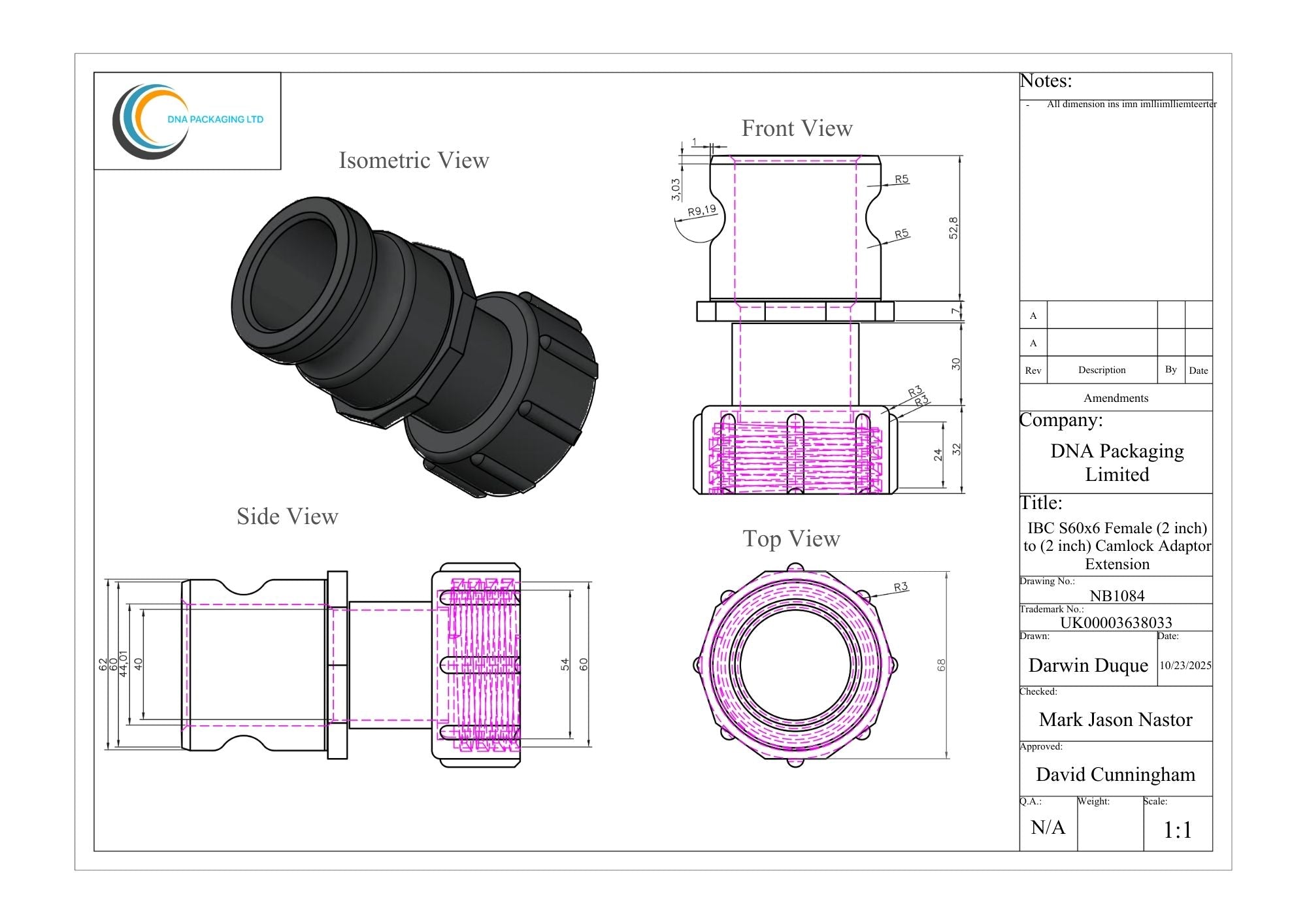 IBC S60x6 (2 inch) Female to (2 inch) Camlock Adaptor Extension