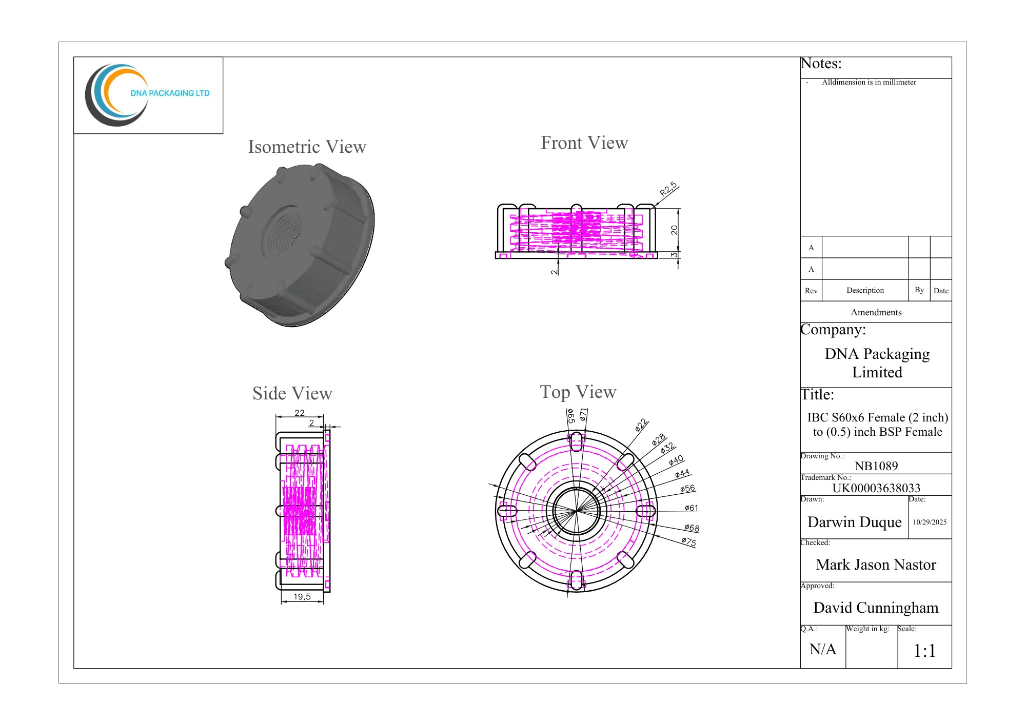 IBC S60x6 Female (2 inch) to (0.5) inch BSP Female