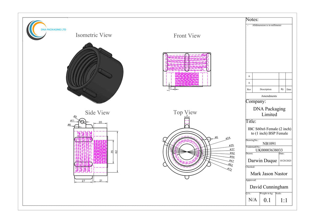 IBC S60x6 Female (2 inch) to (1 inch) BSP Female