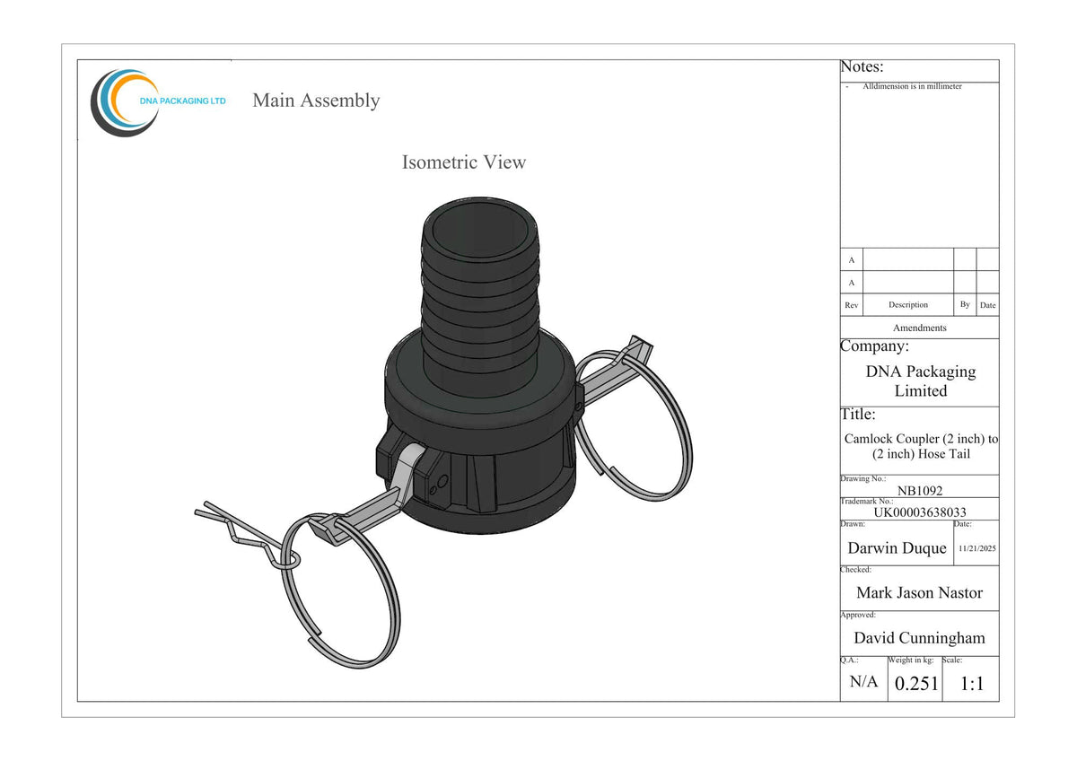 Camlock Coupler (2 inch) to (2 inch) Hose Tail