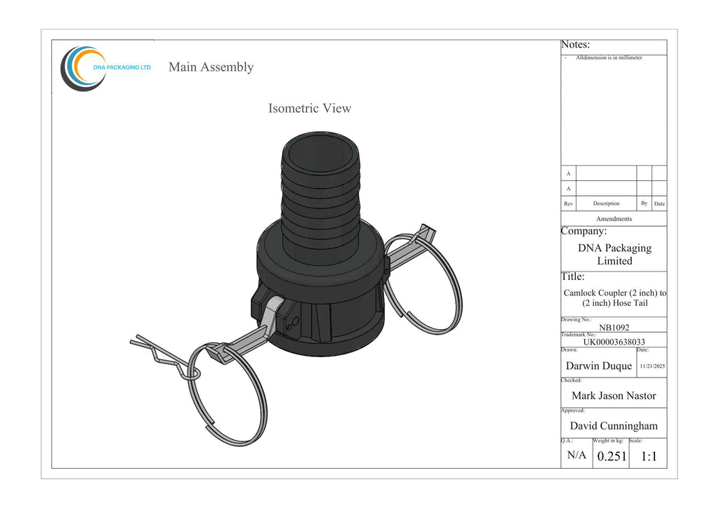 Camlock Coupler (2 inch) to (2 inch) Hose Tail