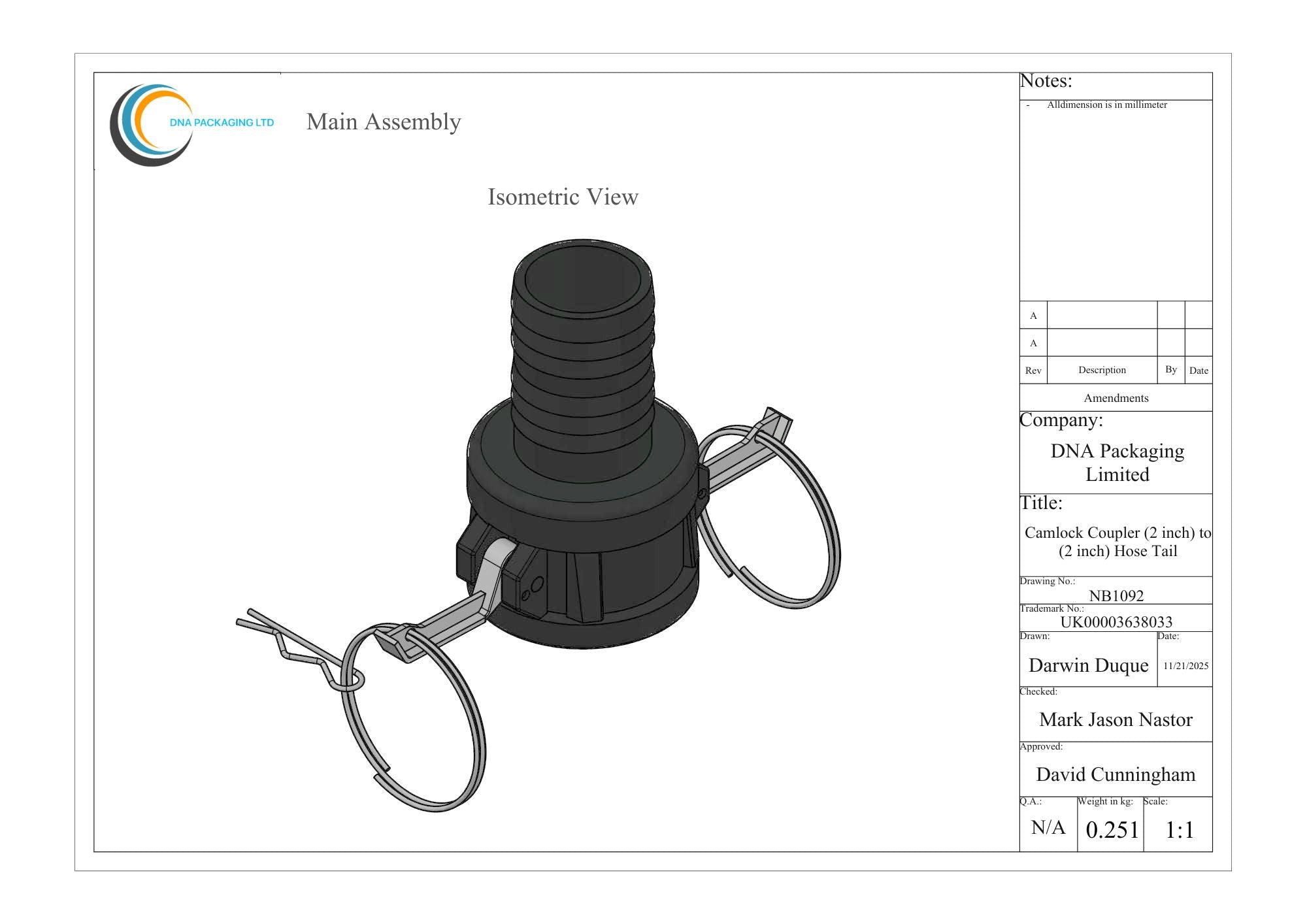 Camlock Coupler (2 inch) to (2 inch) Hose Tail