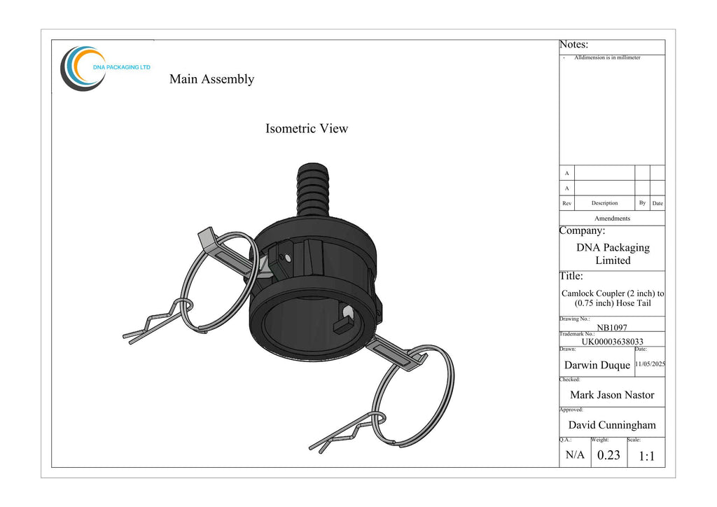 Camlock Coupler (2 inch) to (0.75 inch) Hose Tail