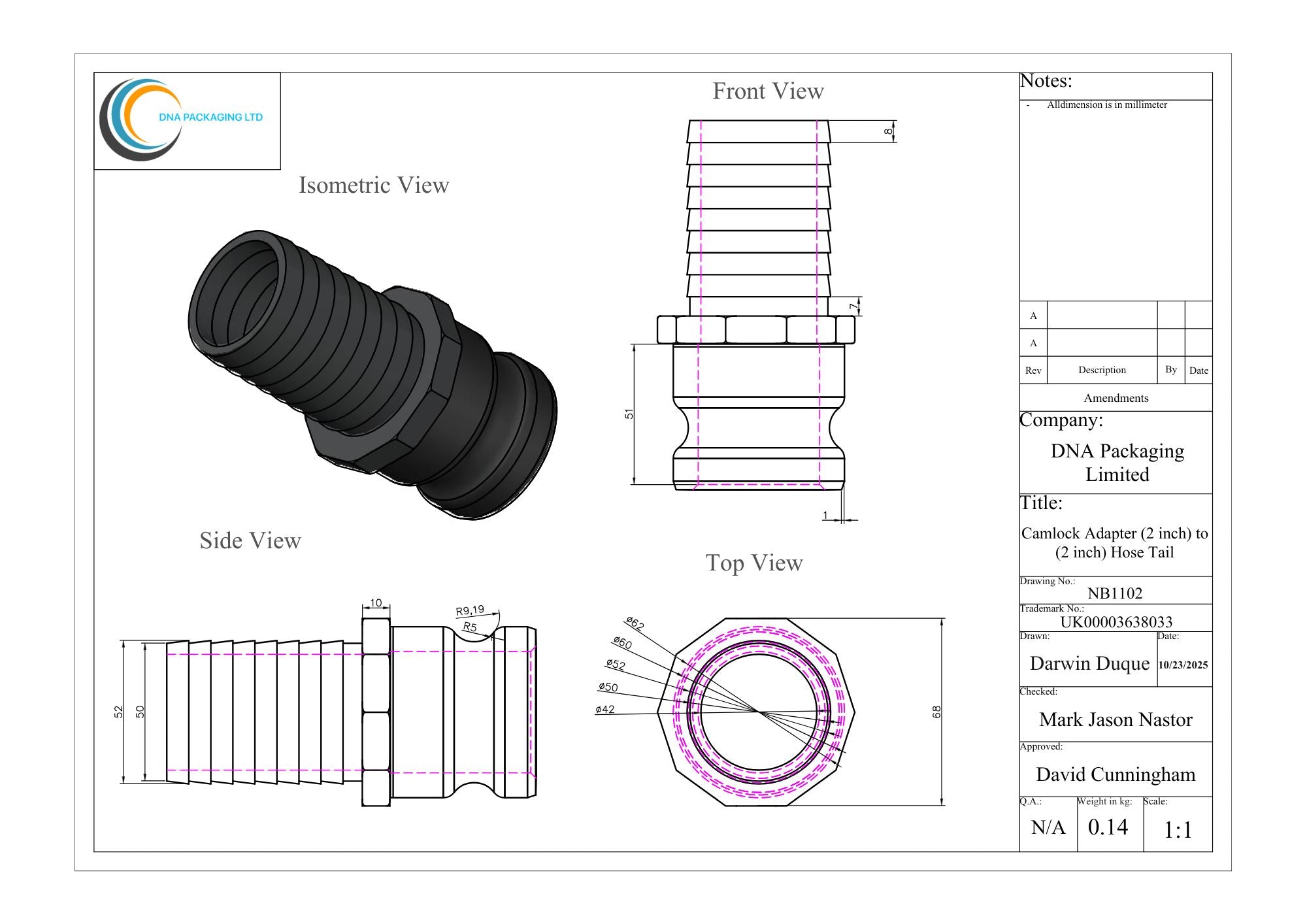 Camlock Adapter (2 inch) to (2 inch) Hose Tail