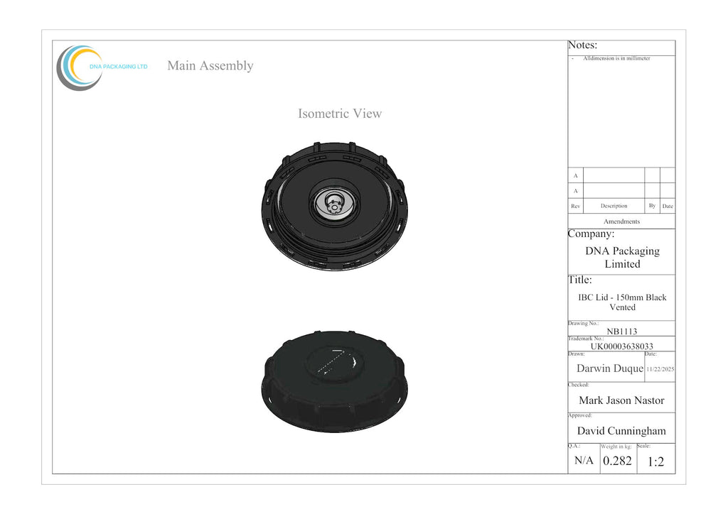 IBC Lid - 150mm Black Vented