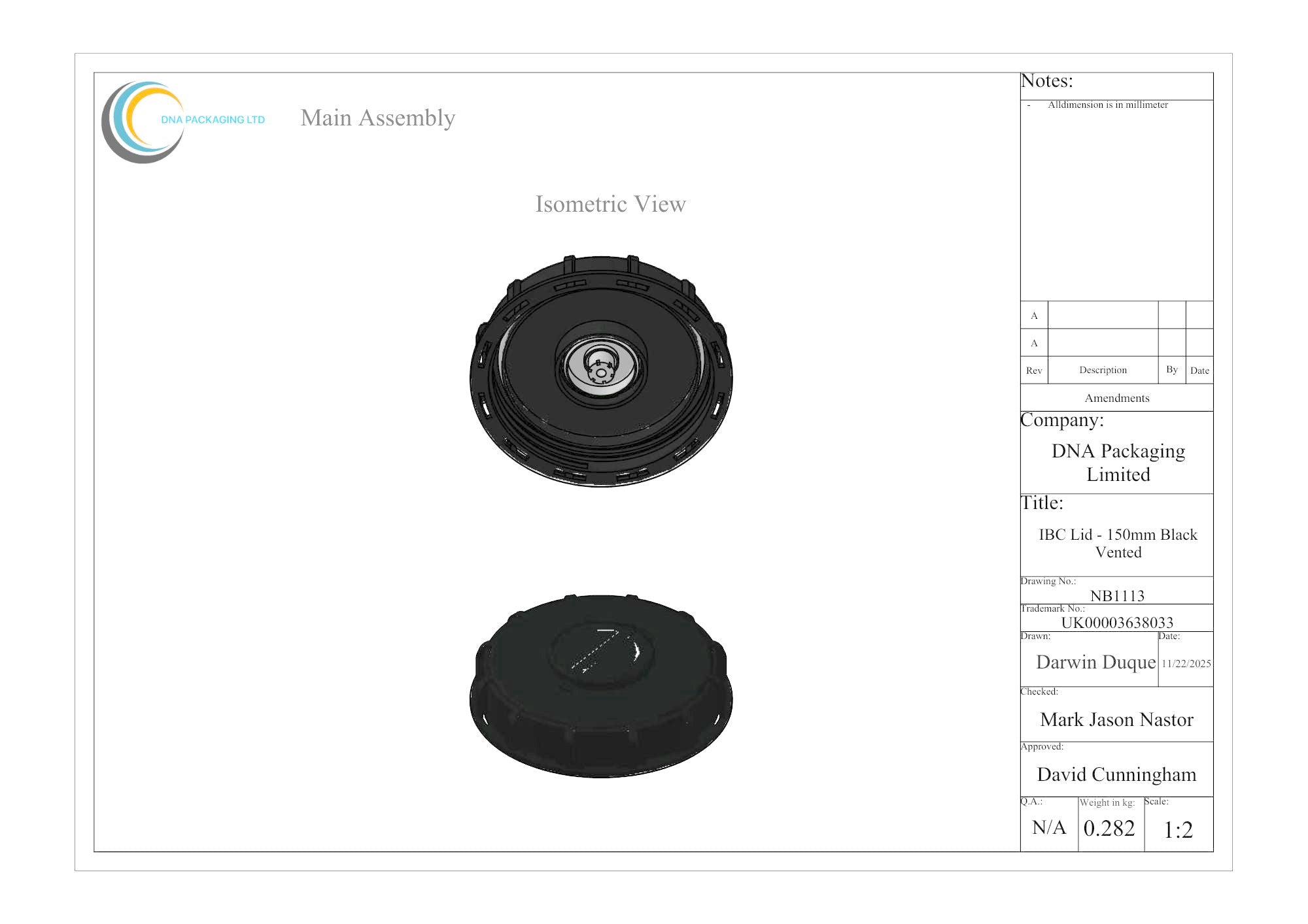 IBC Lid - 150mm Black Vented