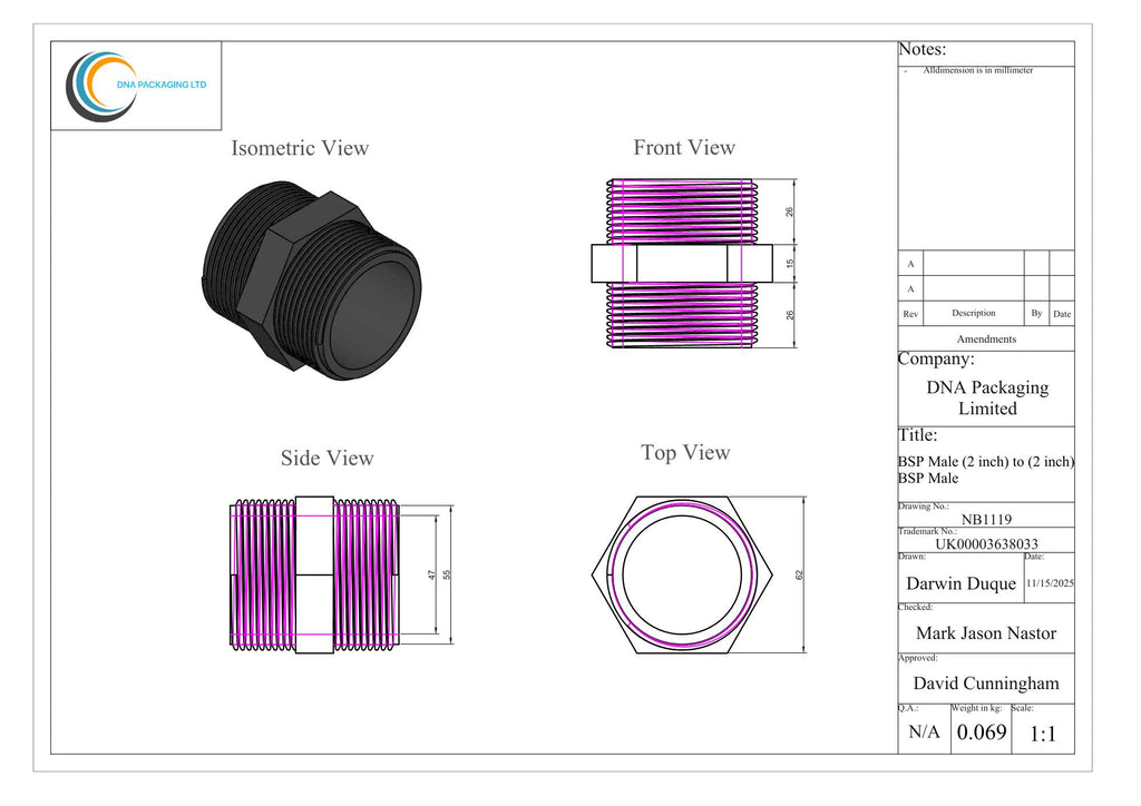 BSP Male (2 inch) to (2 inch) BSP Male