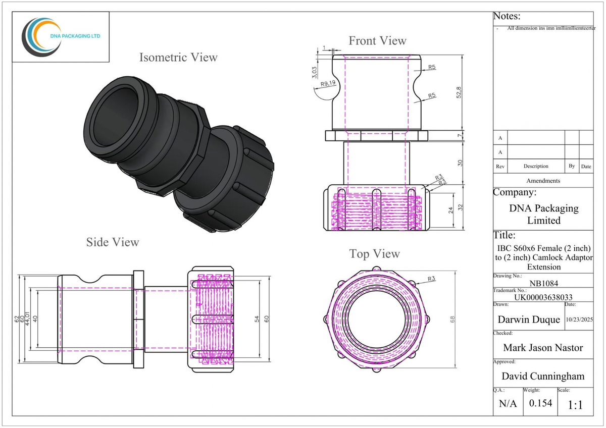 IBC S60x6 (2 inch) Female to (2 inch) Camlock Adaptor Extension